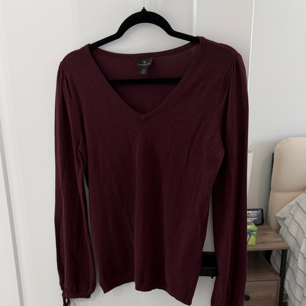 Worthington Deep Red Long Sleeve V-Neck light Sweater